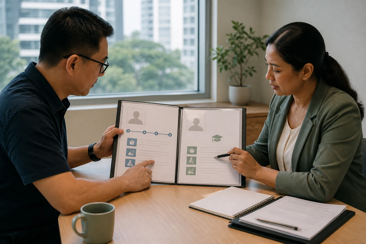An employer and agency consultant comparing anonymized experienced and first-time helper profiles